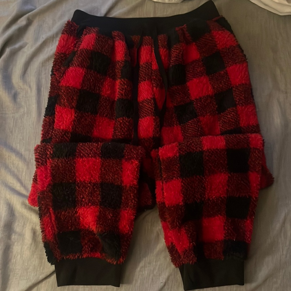 Buffalo plaid pj pants, red and black, soft